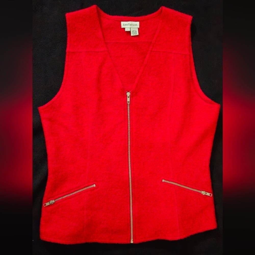 Ann Taylor Red Zip-Up Wool Vest - Size Large